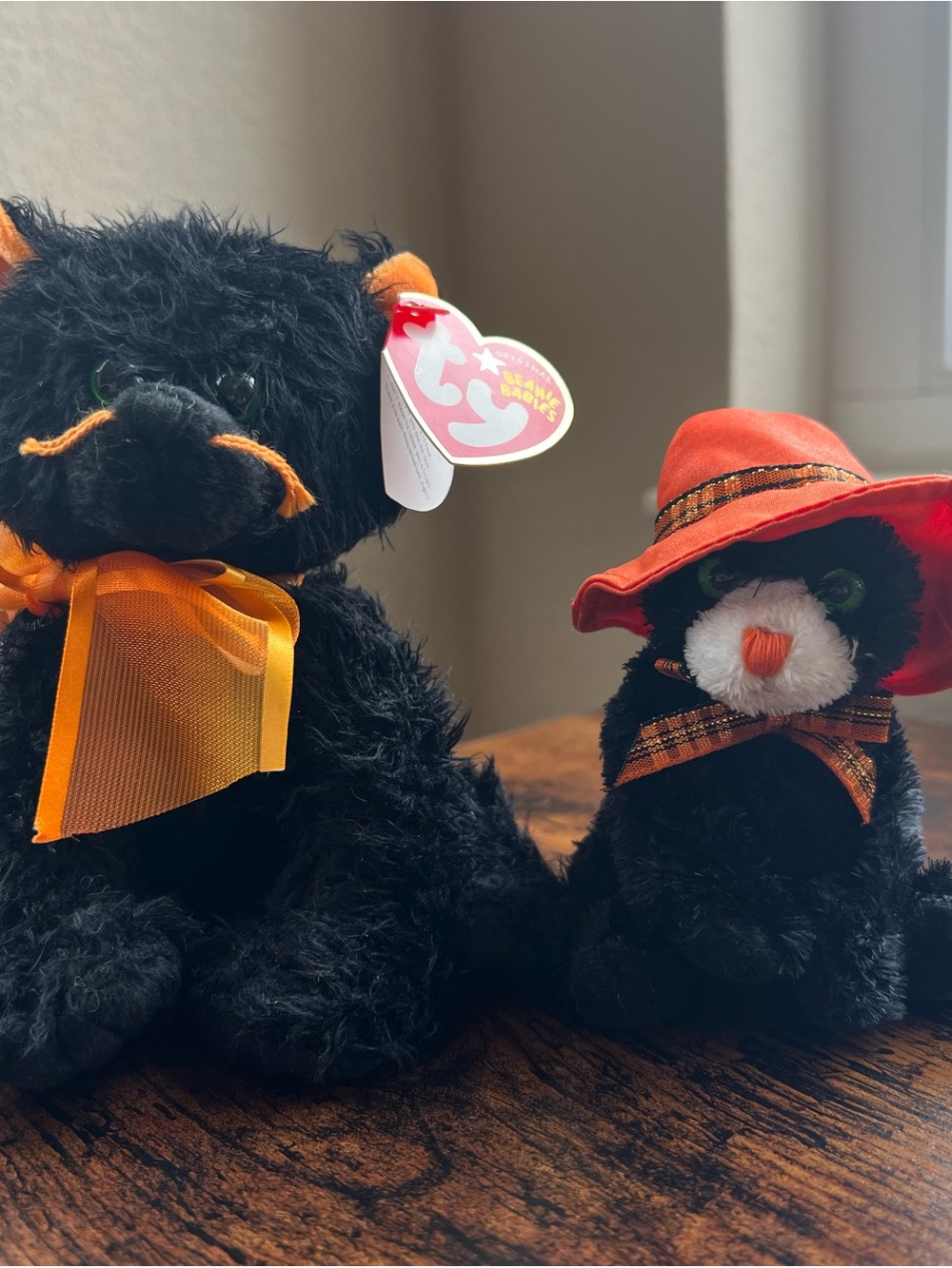Ty Black Plush Cats with Orange Hats and Bows
